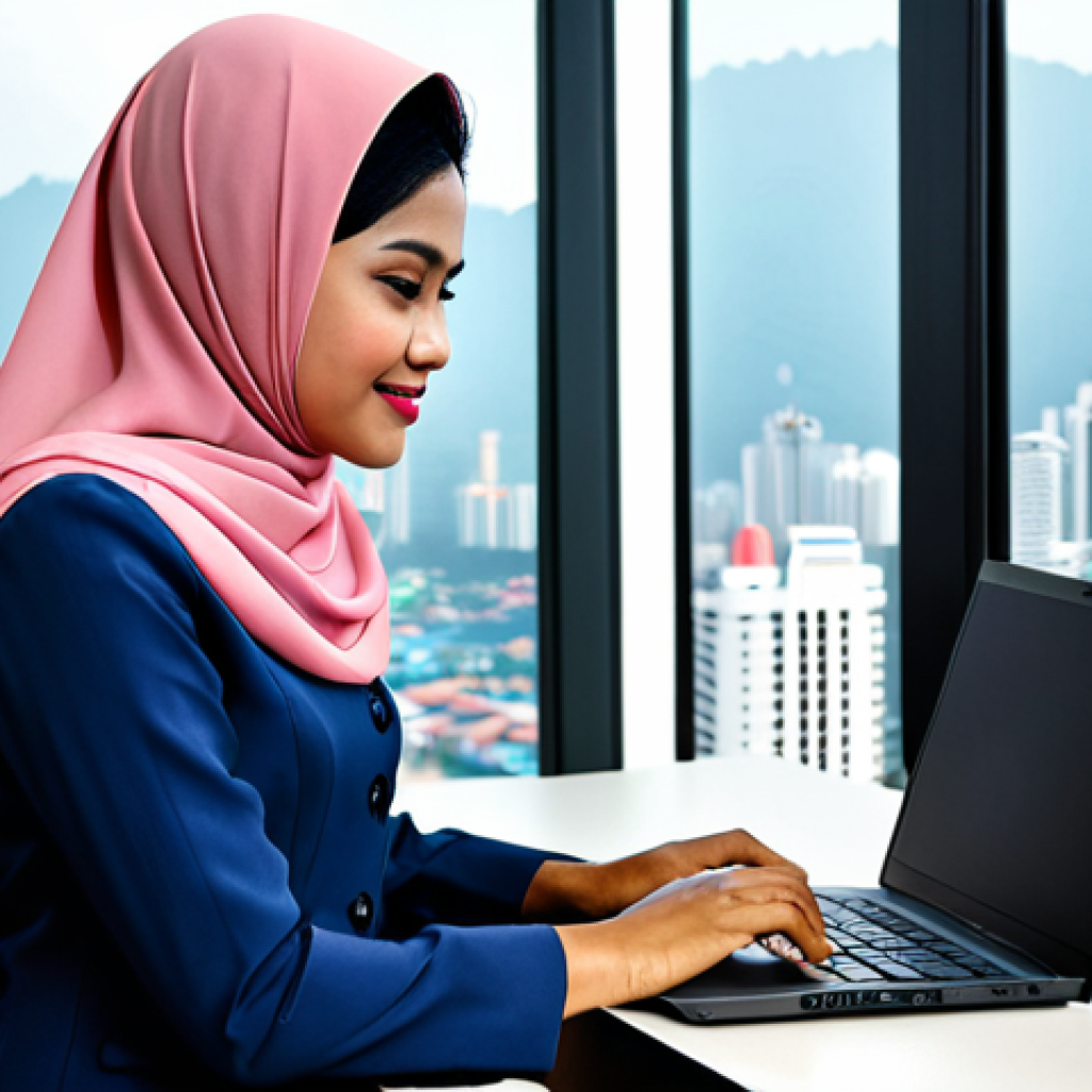 양자암호의 상용화 - **Prompt 1:** "A professional Malay businesswoman in a modest baju kurung, working on a laptop at a ...
